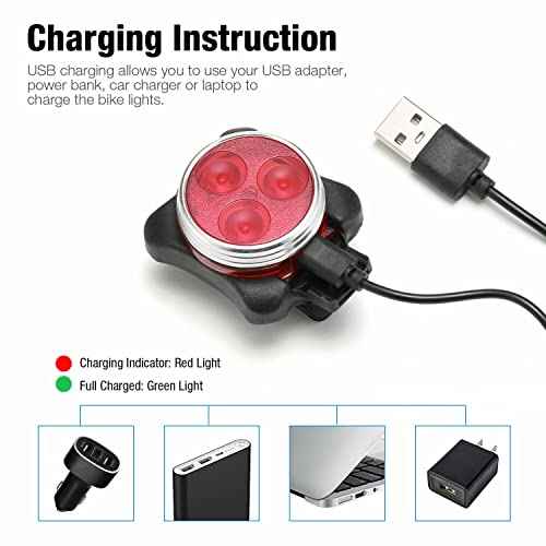 USB Rechargeable Bicycle LED Headlight and LED Tail Light Sets (2 Light Set)