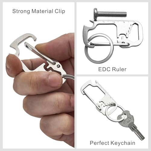 Keychain Carabiner with Bottle Opener, Stainless Steel Carabiner Clip for Car Keys, Mini Multitool Keychain Clip for Men Belt Hook, Heavy Duty Key Chain Ring Clip