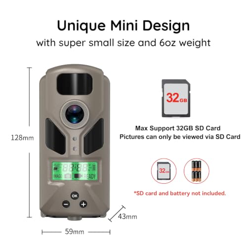 Mini Trail Camera Night Vision Motion Activated 20MP 1080P Grey