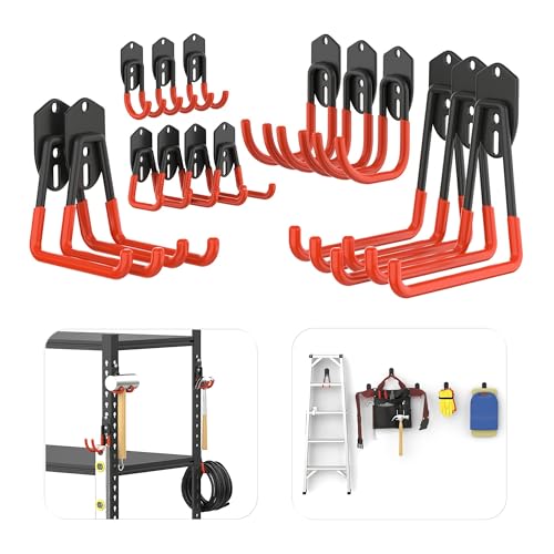 Garage Storage Hooks 15 Pack - Wall & Keyhole Shelving Compatible - Orange