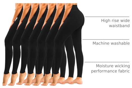 YeuG High Waisted Tummy Control Leggings for Women - Small-Medium Black 7 Pack