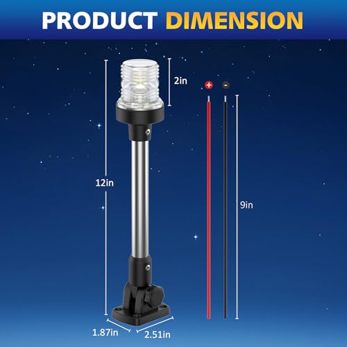 QLOOASEA 12 Inch Marine Stern Light Waterproof LED Navigation Boat Light - White, IP67, 3NM USCG Compliant