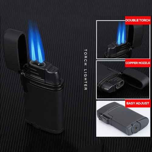 Navpeak Mini Double Torch Lighter Windproof Butane Refillable Lighters Compact Pocket Gas Torch with Dust Cover, 2 Pack (Butane Not Included) (Black)