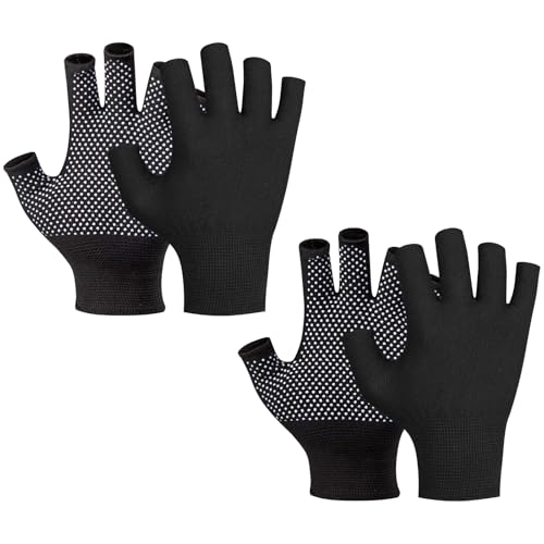 2 Pairs Fingerless Workout Gloves for Men & Women with Grip - Anti-slip, Breathable, Flexible