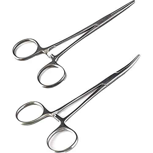 SURGICAL ONLINE Versatile Angling Tools with 2pc 5 Inch Fishing Forceps Set - Stainless Steel, Curved & Straight Hemostats, Serrated Jaws, Locking Mechanism, and Lightweight Design