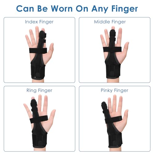 Full Trigger Finger Splint - Hand and Wrist Brace Support for Sprains, Pain Relief, Arthritis, Tendonitis, Fractured Finger - Adjustable Locking Straightener