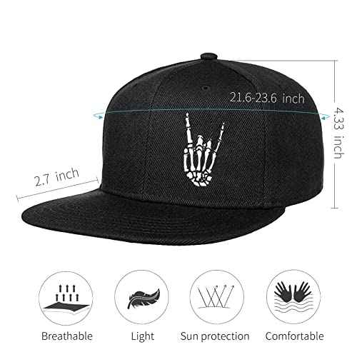 Snapback Hats for Mens Skull Hat Flat Bill Gorras Planas para Hombres Black Snap Backpack Brim Baseball Cap