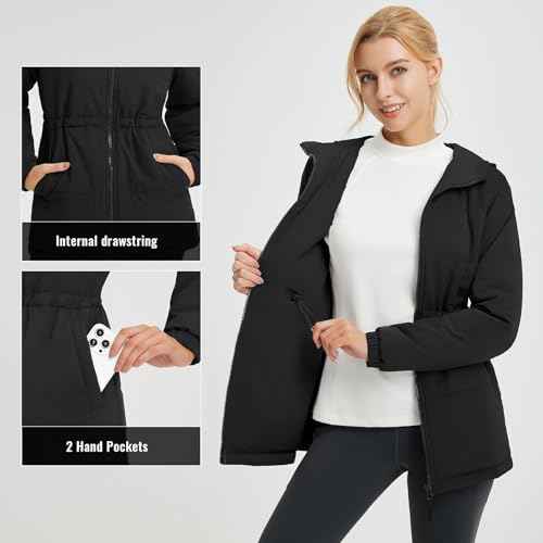 baleaf Women's Winter Coat Long Puffer Jacket Quilted Jackets with Hood Warm Running Insulated Hiking Snow