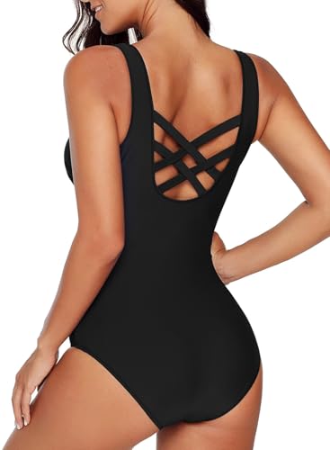 Aleumdr Women's Color Block One-Piece Swimsuit - Large Black