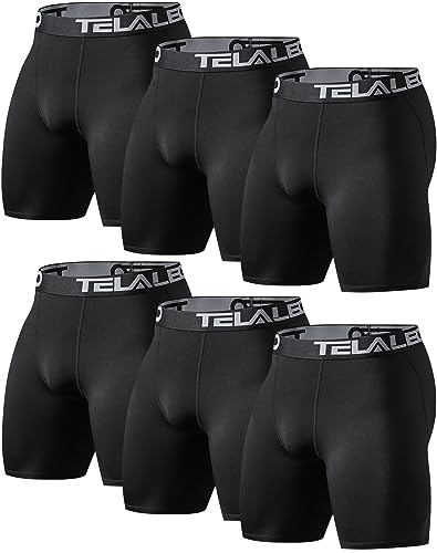 Men's Compression Shorts Spandex Athletic Underwear Boxer Briefs - Medium Black (6pcs)