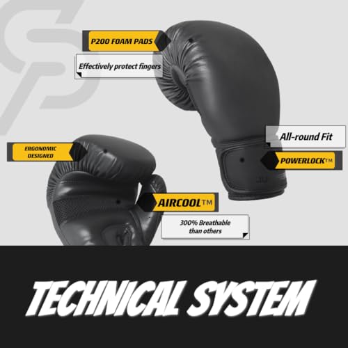 Boxing Gloves for Men & Women 8-16oz, Beginner Kickboxing, Black, 10oz