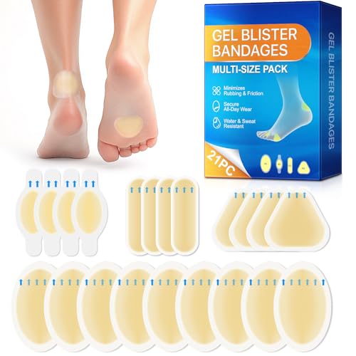 Gel Blister Bandages 21Pcs - Multi-Size Pack for Feet & Heels | Waterproof & Sweat-Resistant Cushioning | Secure All-Day Adhesion | Prevents Rubbing & Friction | First Aid for Blisters & Hot Spots