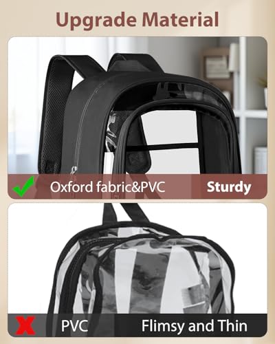 X-Large Clear Backpack with Reinforced Straps - Black, 18x8x13 Inches