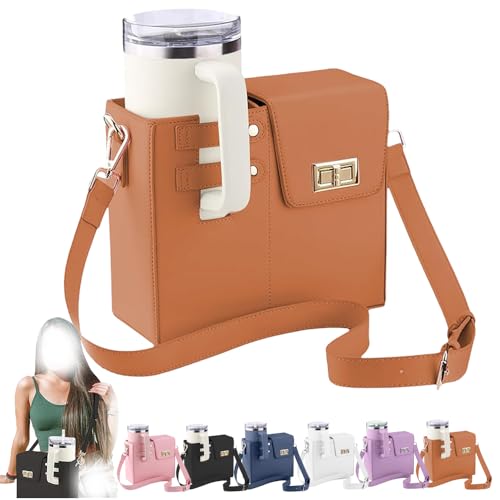 2025 New Stanley Cup Holder Crossbody Water Cup Storage Bag Purse Purses with Cups Holdes Stanley Cups Purses Holder 40 oz (Brown)