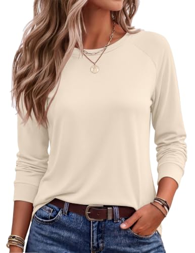Ekouaer Women's Long Sleeve Thermal Shirt - Raglan Sleeve Fall Top Medium Beige
