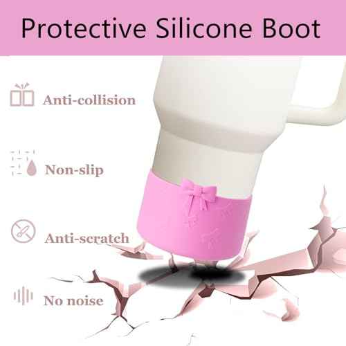 Cup Accessories Set for Stanley,Including 1Pcs Cute Bow Straw Cover Caps 10mm Reusable Straw Toppers,1Pcs Silicone Boot Sleeve for Stanley Quencher H2.0 Tumbler with Handle 30&40oz
