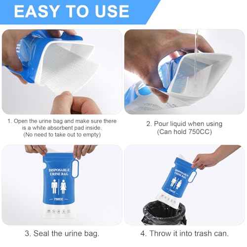 Disposable Urine Bags - 12/24 PCS Portable Pee Bags for Travel for Women/Men, 750ML Emergency Vomit Bags Disposable Urinals, Unisex Urinal Bag for Camping, Traffic Jams, Pregnant, Patient, Kids