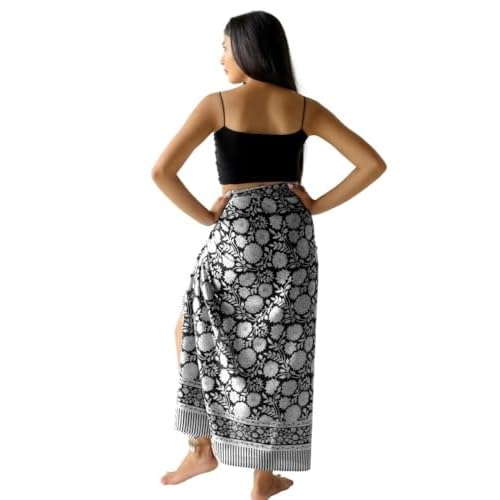 100% Cotton Sarong Coverup for Women Indian Hand Block Print Swimsuit Pareo Wrap Skirt Beach Bikini Cover Up Long (73" x 43")