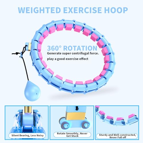 65 Inch Adjustable Weighted Hula Detachable Hoop for Adults Weight Loss, Plus Size Quiet Infinity Fitness Hoop with 32 Links, Non-Drop Funny Smart Exercise Hoops for Women and Beginners