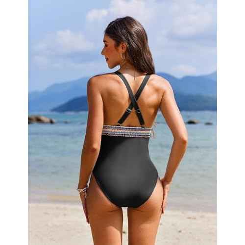 AI'MAGE One Piece Swimsuit Women Tummy Control Slimming Modest Bathing Suits Color Block Adjustable Straps Swim Suits 2025