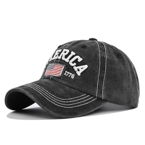 Men's Baseball Cap Unisex American Flag Trucker Hat Black One Size