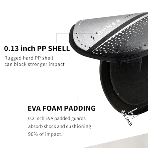 Kids Soccer Shin Guards - Silver & Black, Medium, Lightweight & Impact-Absorbing