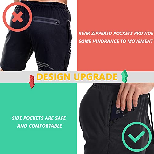 JWJ Men's 2-in-1 Running Shorts - Quick Dry Gym Athletic Workout Clothes with Side Pockets - Large / 3 Pack Black Grey Navy