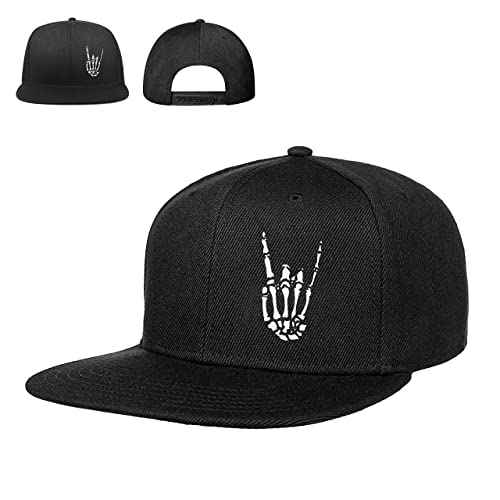 Snapback Hats for Mens Skull Hat Flat Bill Gorras Planas para Hombres Black Snap Backpack Brim Baseball Cap