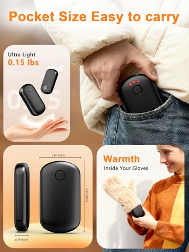 Fovendi Black Rechargeable Pocket Hand Warmers 2 Pack - Portable, 24H Heat