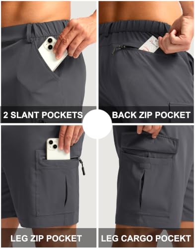 Men's 7-Inch Hiking Cargo Shorts - Large Charcoal with 5 Pockets