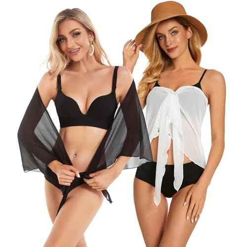 CHICGAL 2 Pieces Women Beach Sarong Bathing Suit Wrap Skirt Sheer Bikini Swimsuit Cover Ups for Swimwear