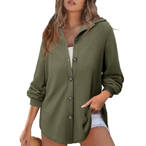 BETTE BOUTIK Womens Long Sleeve Waffle Knit Tops Fall Winter V Neck Sweatshirts Casual Fashion Shirts