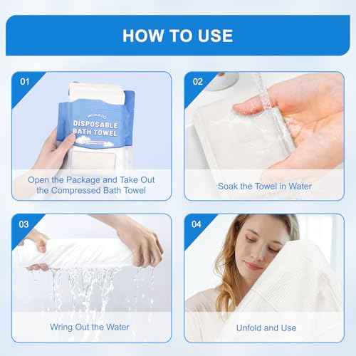 Disposable Bath Towel 55 x 27.5 inch Large Portable Bath Towels for Travel Soft Big Body Towel,Washcloth for Hiking Camping Hotel Bathroom Individually Packed