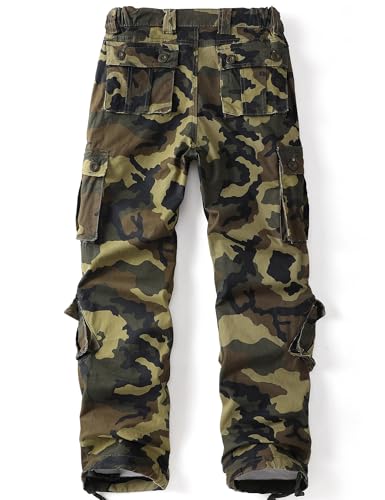 Women's Cargo Pants - Regular 27-29 Inch, 9 Pockets, Camo Work & Hiking Pants - Grassland Camouflage