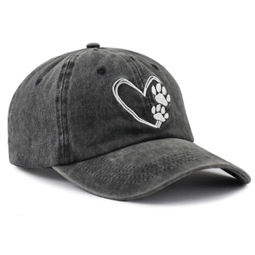 Dog Paw Print with Love Heart Hat for Women Men, Adjustable Embroidered Cotton Dog Lovers Baseball Cap
