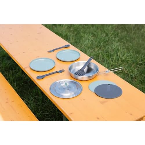 Stanley Wildfare Core 12-Piece Stainless Steel Fry Pan Cook Set | 1 qt Fry Pan with Fold & Lock Handle | Plates, Utensils, Spatula | Camping Essentials for Your Camp Kitchen | BPA-Free