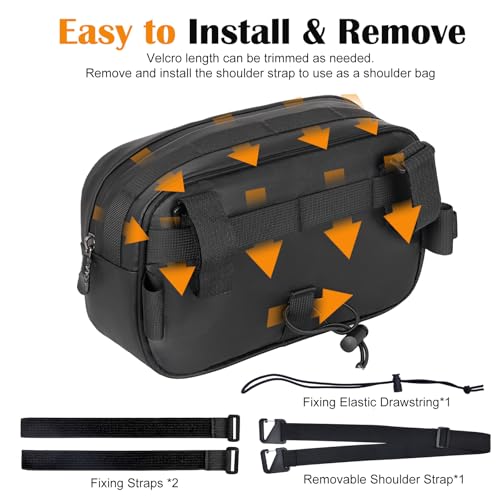 Bike Handlebar Bag, EVA Waterproof Bike Front Bag, 3.2L Bicycle Frame Storage Bag Waist Shoulder Bag, Bike Pouch for Road Mountain Bicycle Cycling Travel Hiking