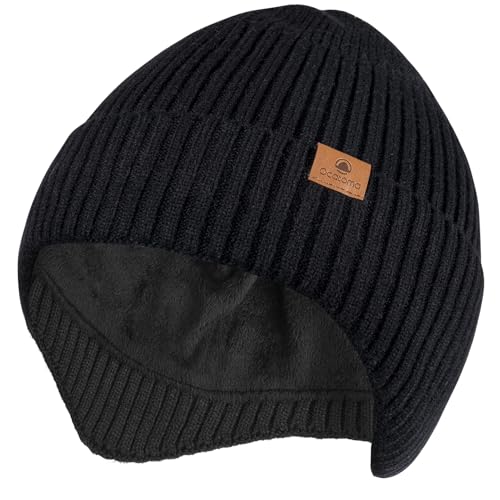 Ocatoma Winter Beanie with Earflap for Men Women Warm Knit Soft Hat Outdoor Beanie Unisex Gifts for Men Women