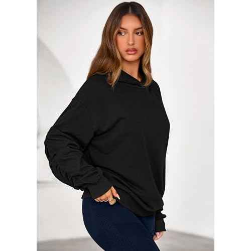 PRETTYGARDEN Hoodies for Women Oversized Pullover Sweatshirts 2025 Ruched Long Sleeve Casual Tops Fall Fashion Y2K Clothes