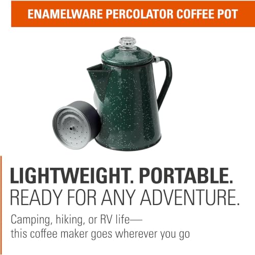 Green 12-Cup Enamelware Coffee Percolator Pot for Camping & Outdoor Use