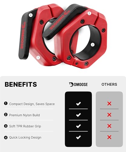 DMoose Fitness Magnetic Barbell Clips 2 Inch Red - Quick Release Weight Collars