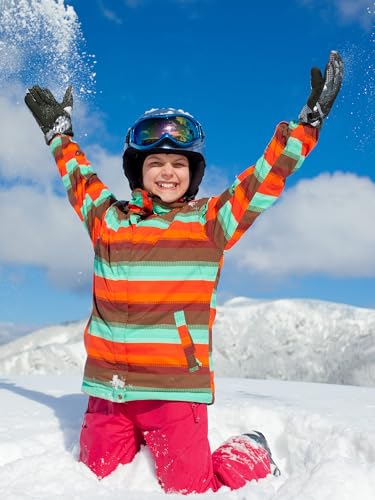 Kids Waterproof Snow Gloves 2 Pairs for Ages 4-8 Retro Style