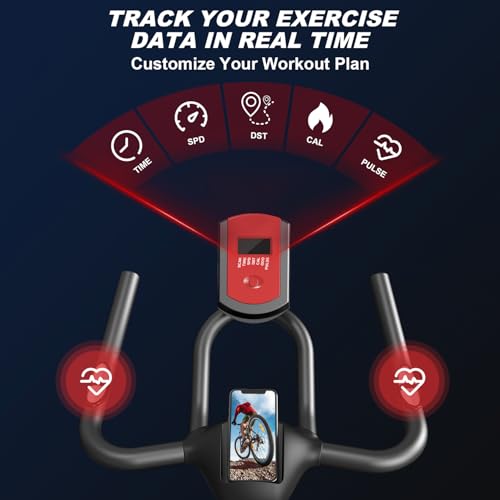 Exercise Bike,Stationary Bikes for Home - Adjustable Workout Bike, Professional Exercise Bikes for Home, Efficient Workout Bike with Smartphone Mount & Digital Pulse Display