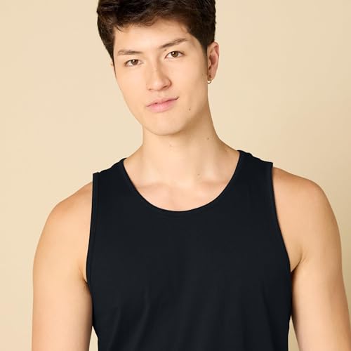 Men's Regular Fit Cotton Tank Top - Large Black Sleeveless Shirt
