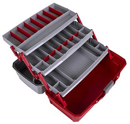 3-Tray Tackle Box with 32 Compartments - Red & Gray, Solid Variation