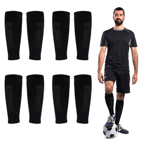 Black Soccer Shin Guard Sleeves 4 Pairs for Youth & Adults - Breathable & Elastic