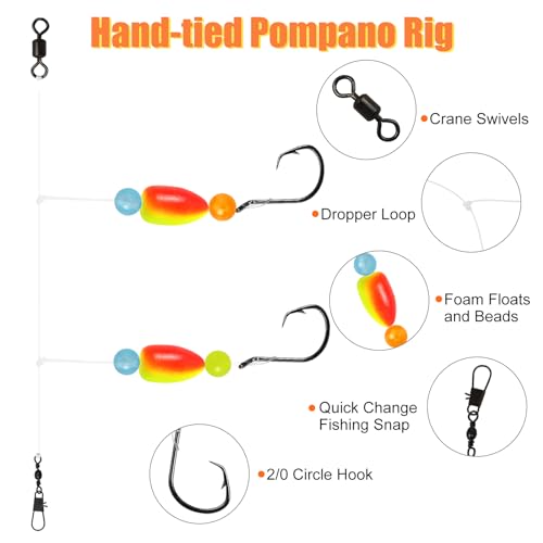 Pre-Rigged Saltwater Fishing Rigs with Floats Beads Double Circle Hooks - 5 Colors 15PCS