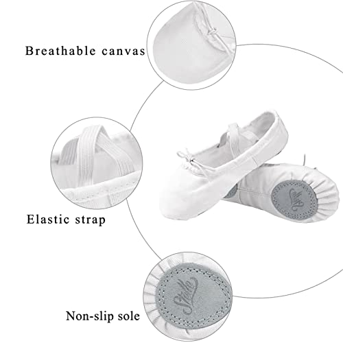 Girls Ballet Shoes Canvas Split Sole Dance Slippers - White 7 Toddler - Stelle