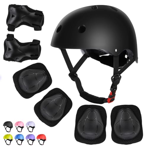 Kids Bike Helmet Set with Knee Pads Adjustable Safety Gear for 3-14 Years - Black / M