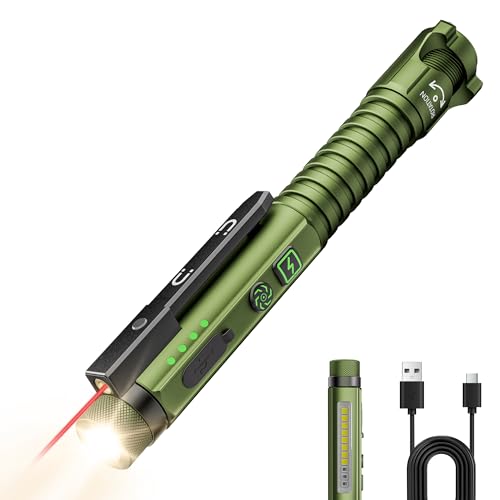 Green Rechargeable EDC Flashlight with Magnetic Clip & 11 Modes - 800 Lumens